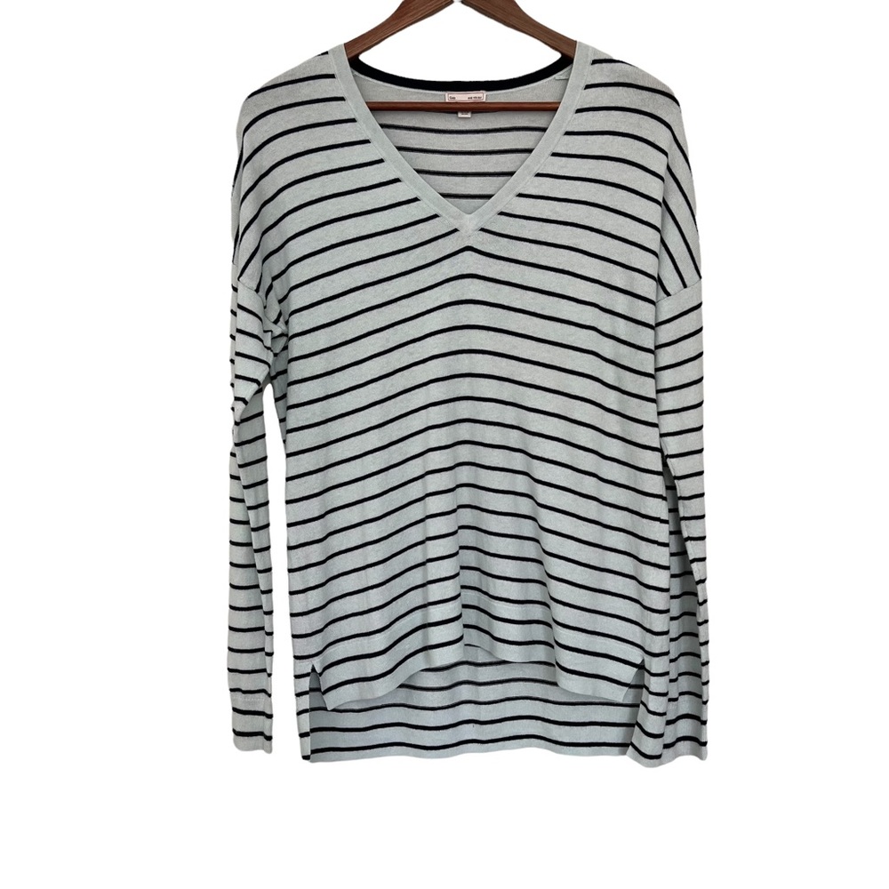 Gap Womens Sweater Size S Silk Blend Long Sleeves Stripes High Low Hem Blue